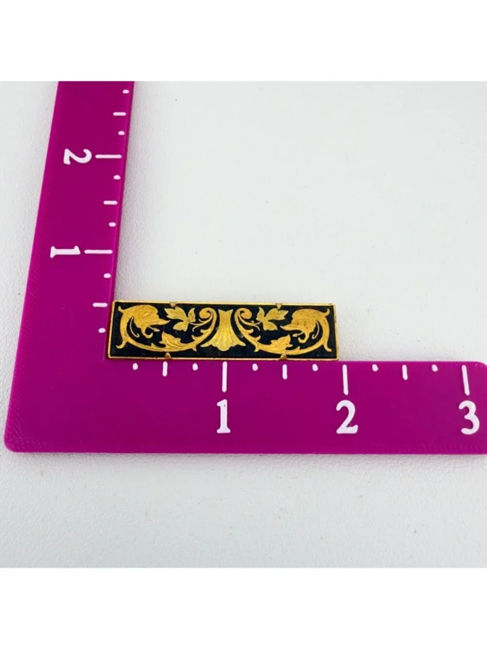 Vintage Damascene Tie Clip Bar Made In Spain Etched Gold Tone Black